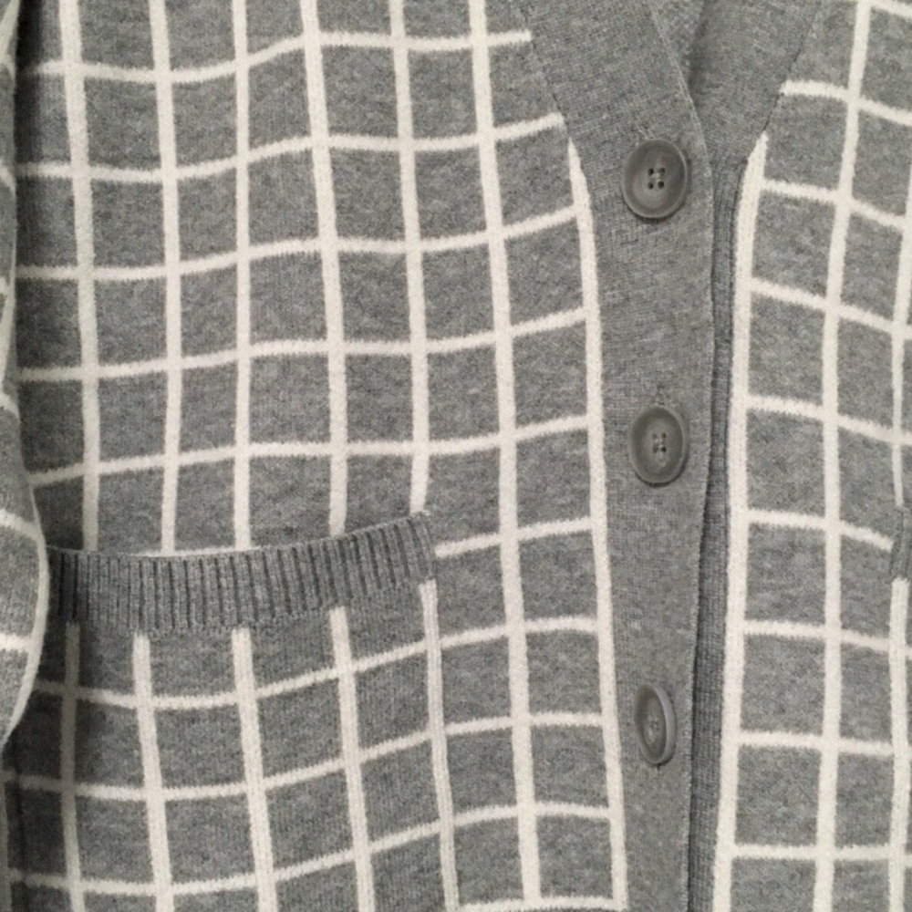 A New Day Women's L Cozy Knit Light Gray Windowpane Everyday Cardigan Sweater - Picture 3 of 7